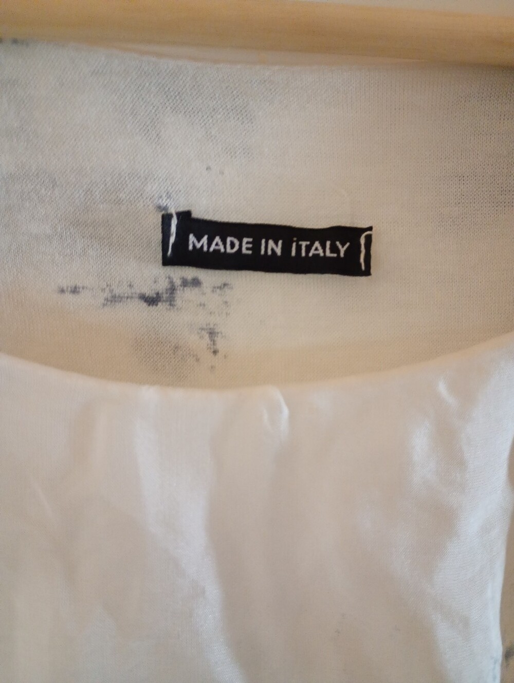 Made in Italy | Silk Blue & White Sheer Batwing Top Metallic Accent | L - Picture 4 of 7